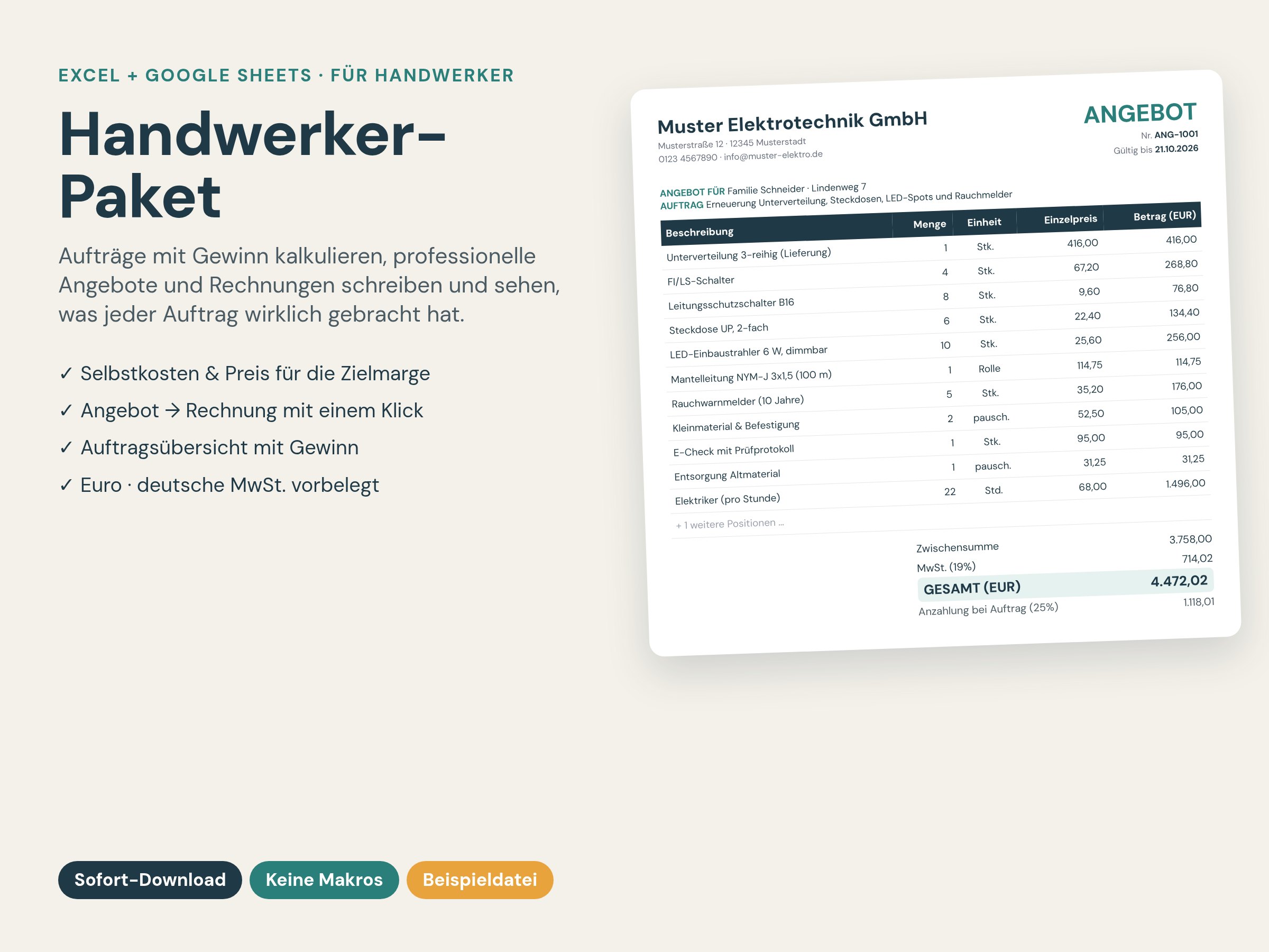 Handwerker-Paket: ausgefülltes Angebot für eine Dachsanierung