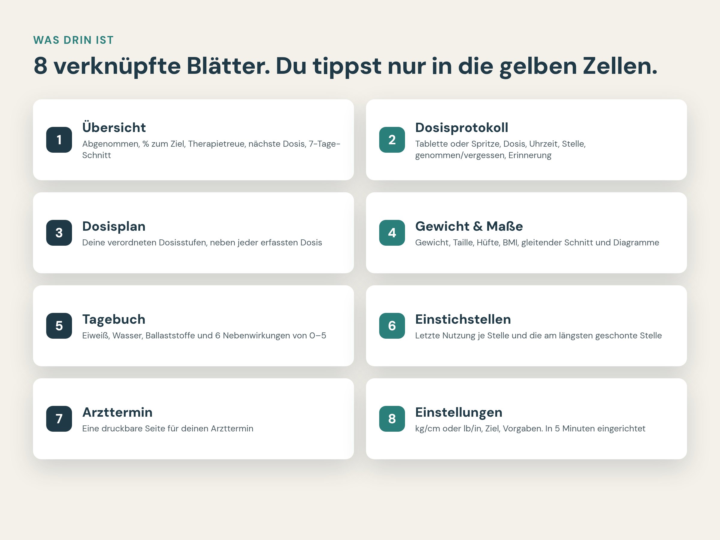 Die Tabellenblätter des GLP-1 Trackers