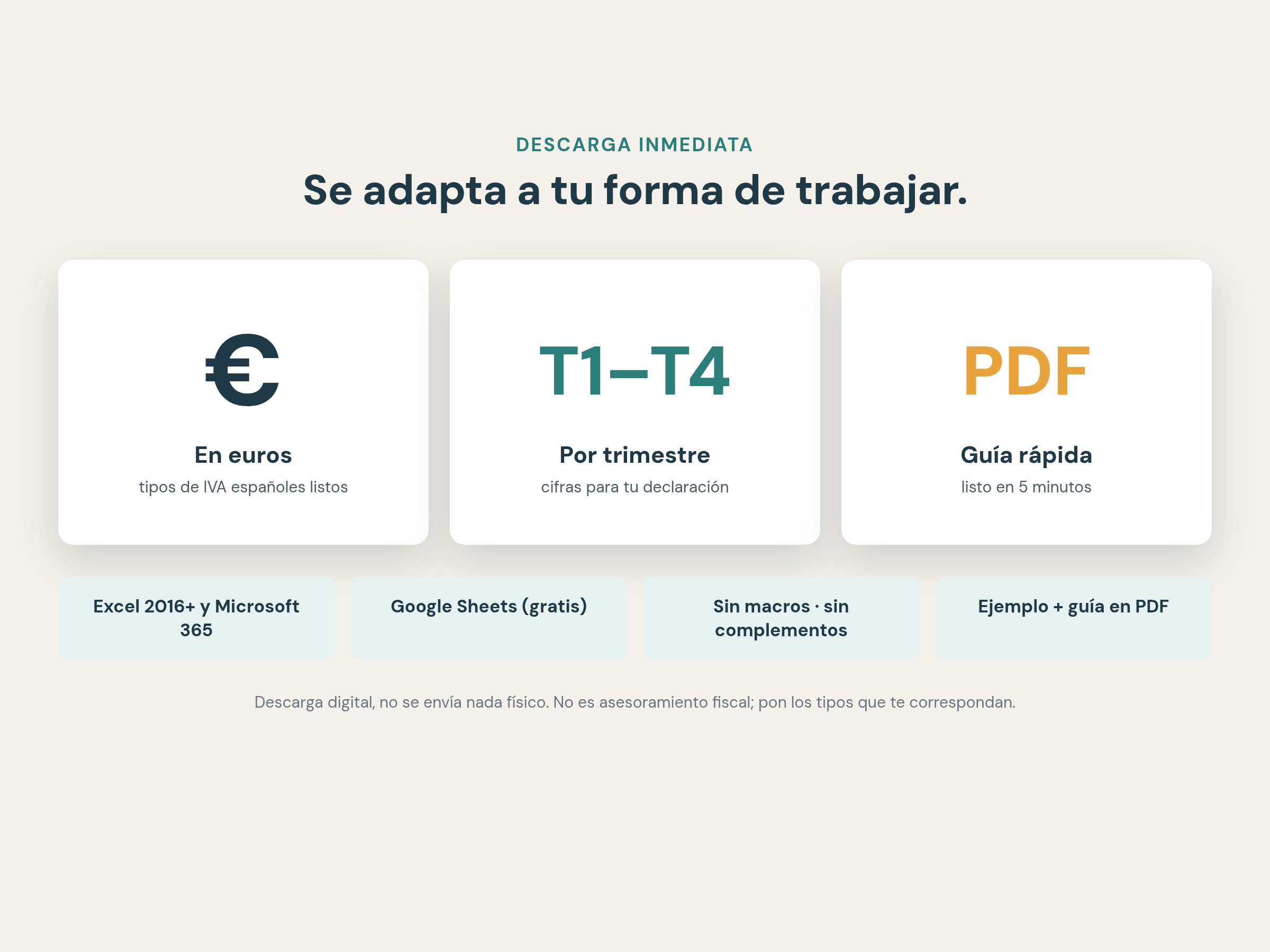Versión en euros, IVA por trimestre y guía en PDF