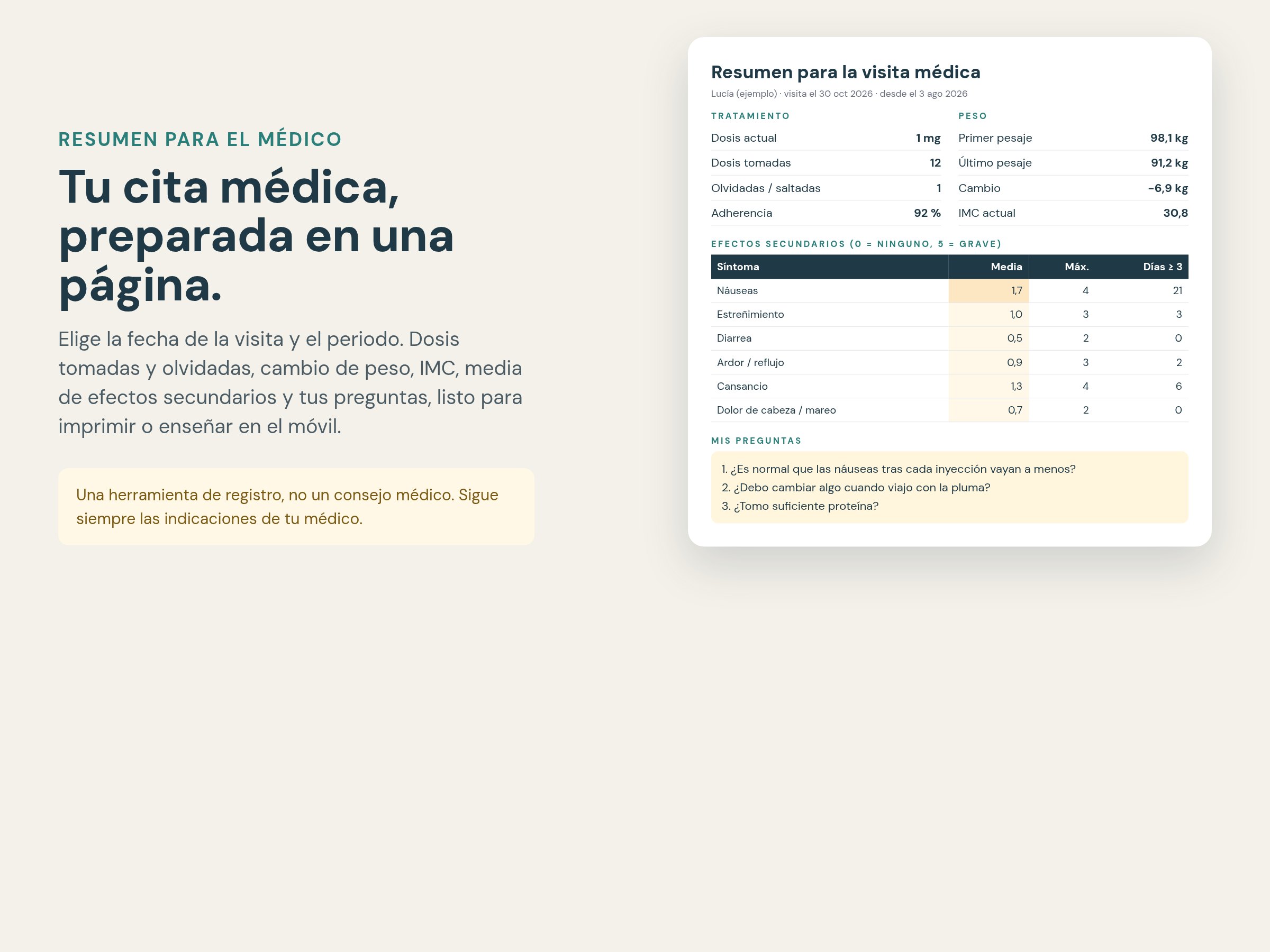 Resumen imprimible para la consulta médica