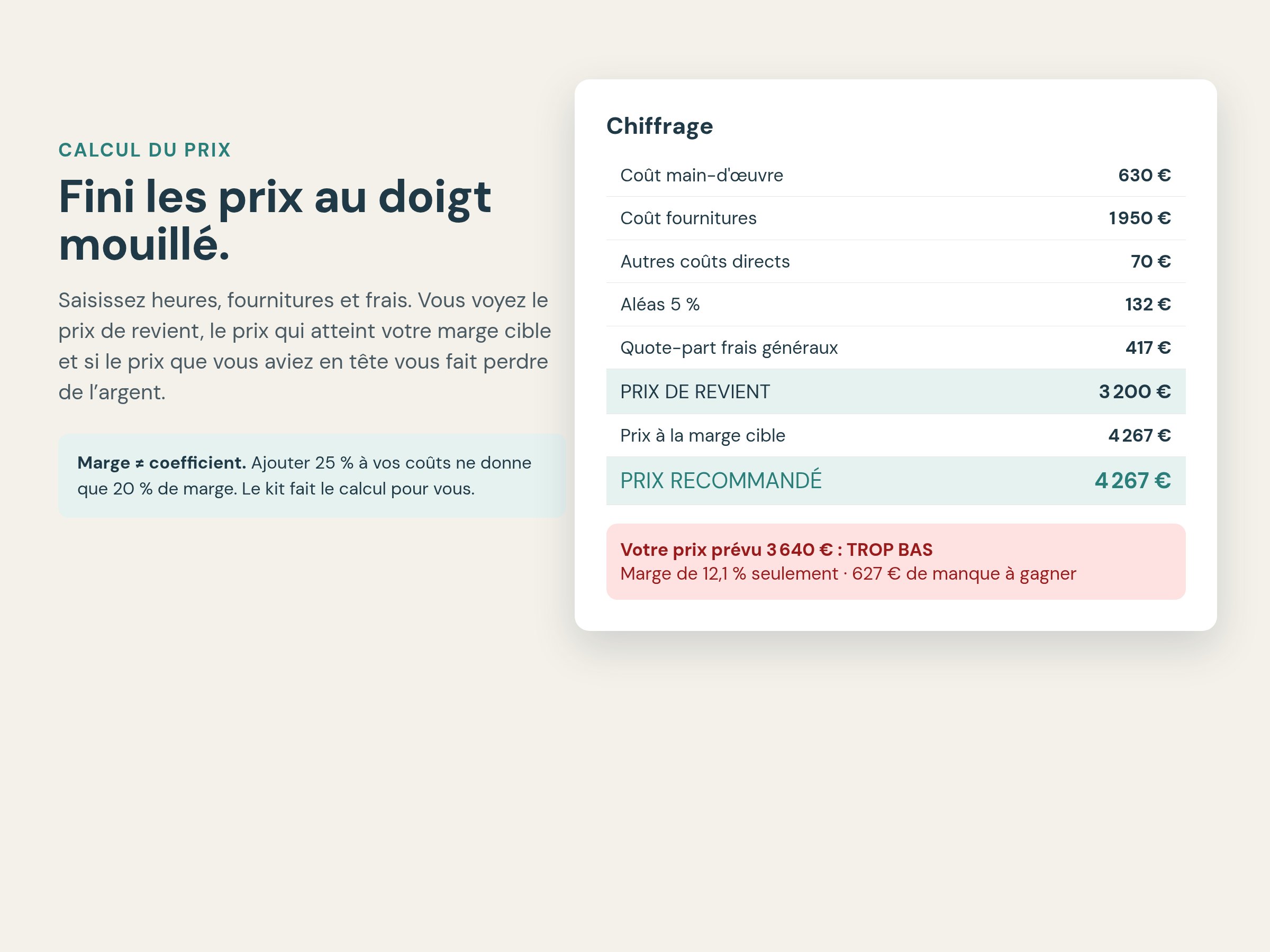 Calcul du prix de revient et du prix pour la marge cible