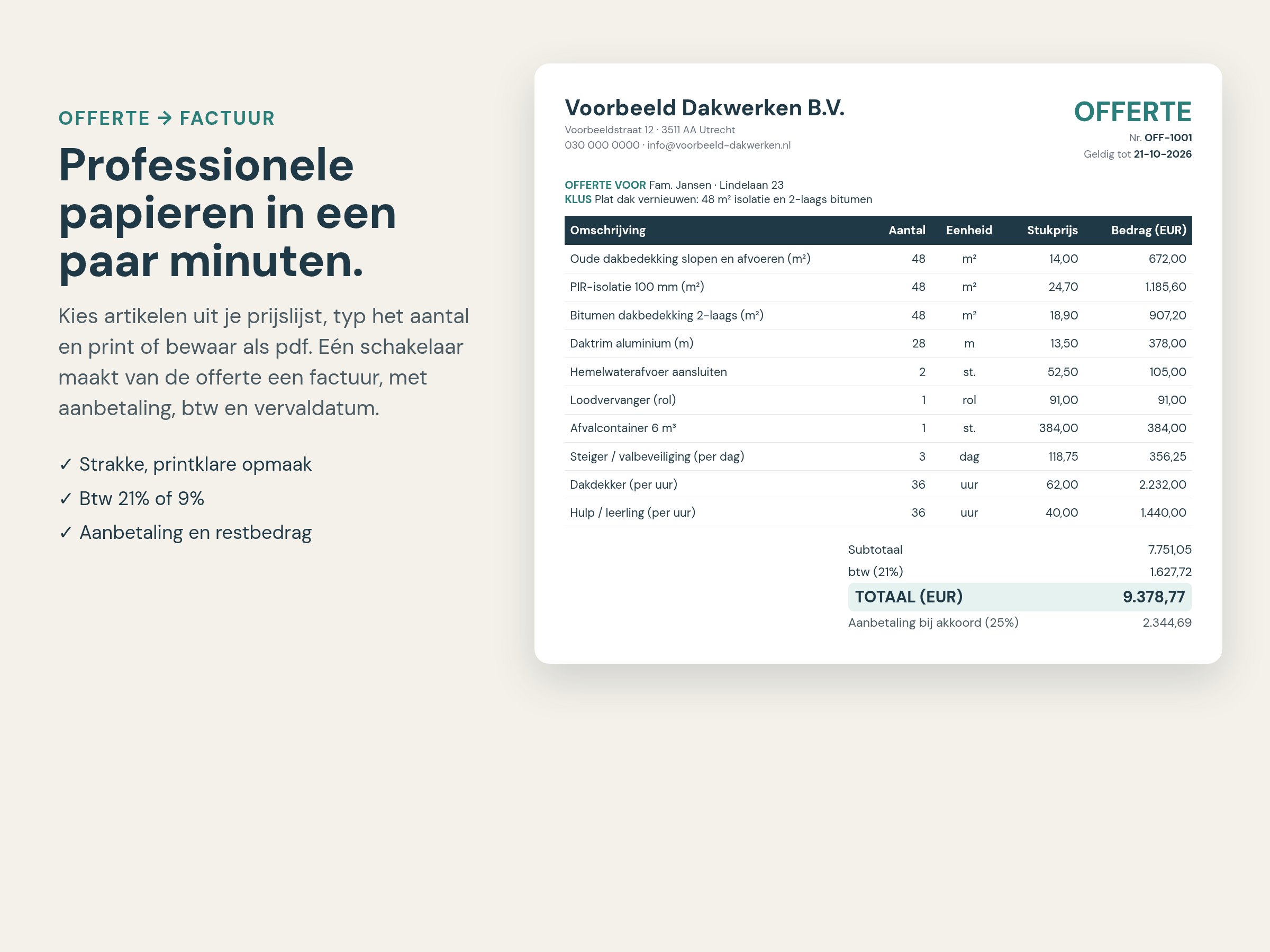 Offerte klaar om af te drukken