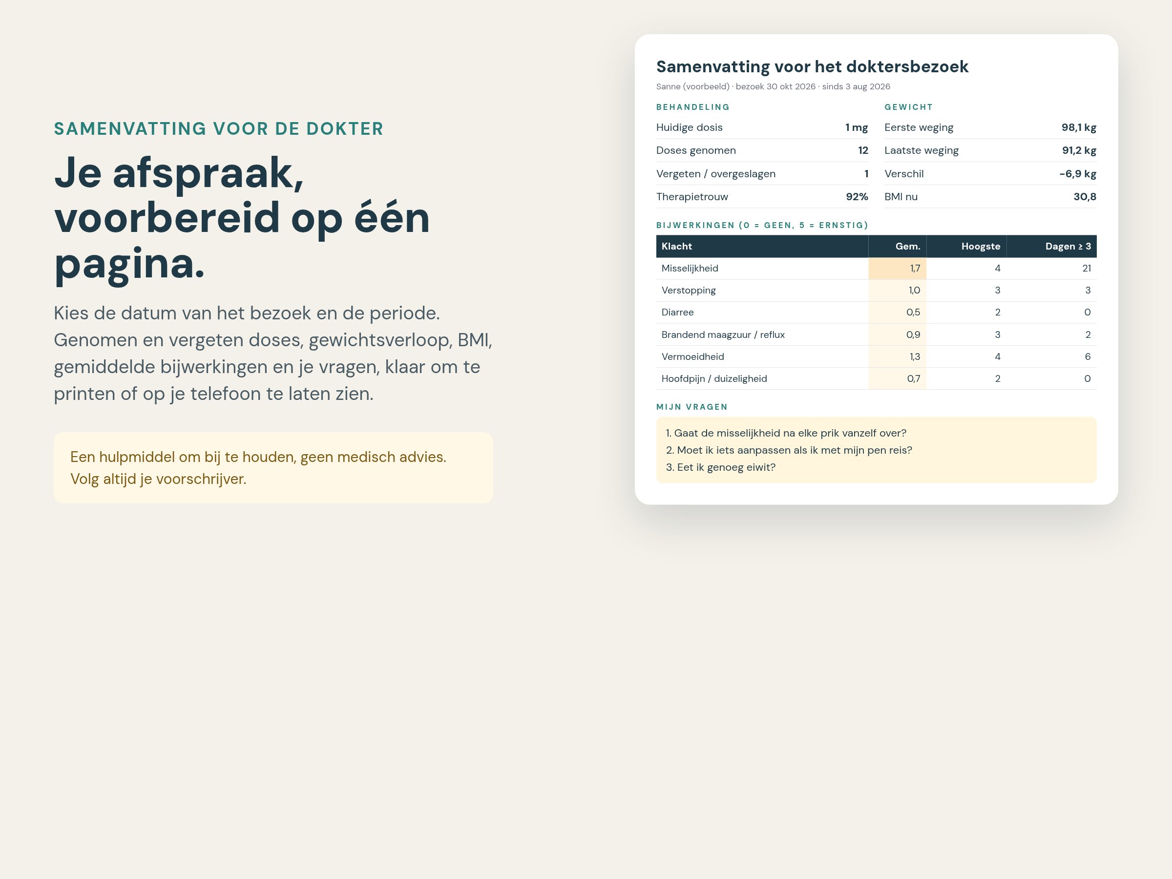 Samenvatting voor de arts om af te drukken