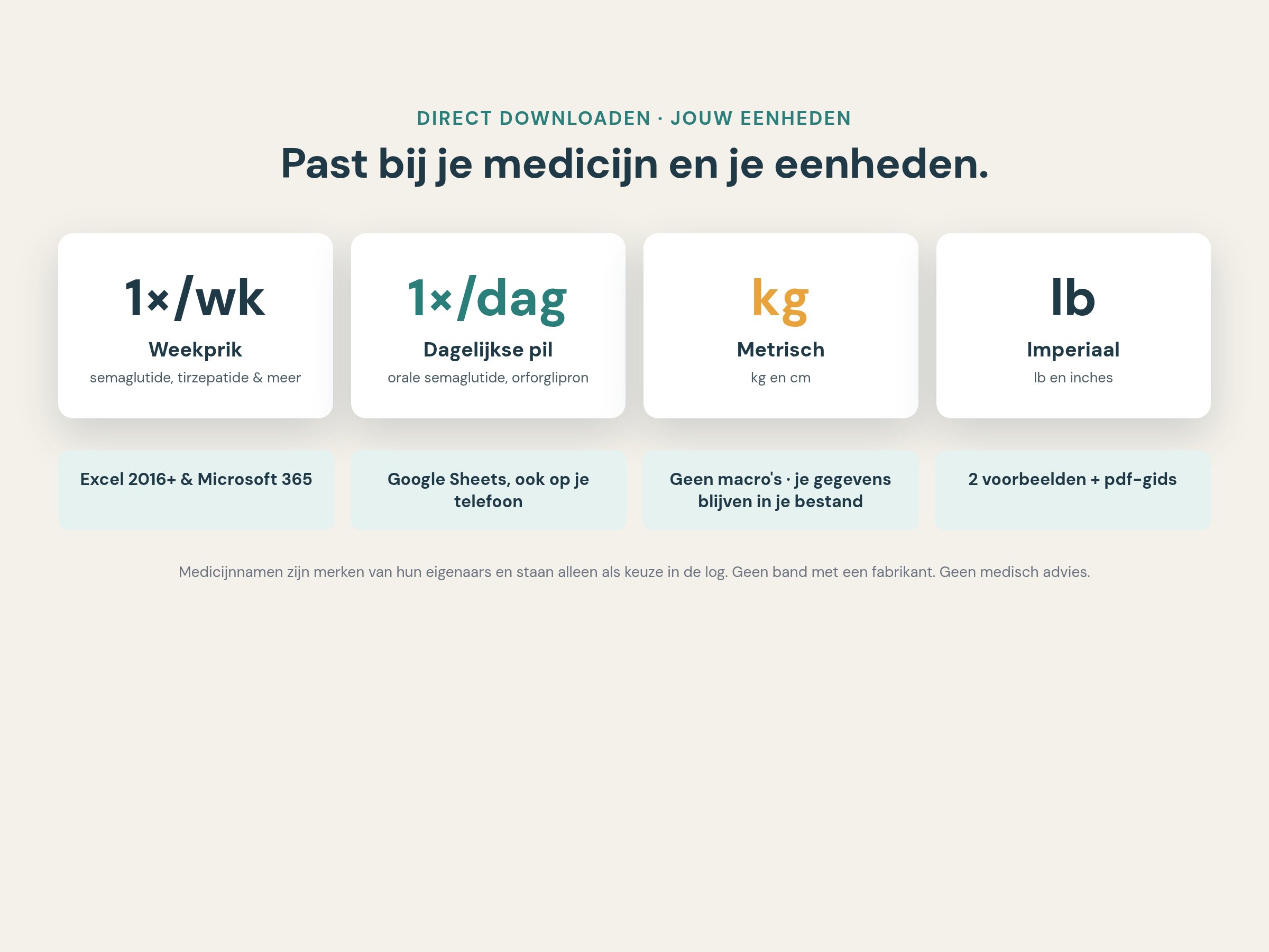 Voor weekprik of dagpil, in kg of lb